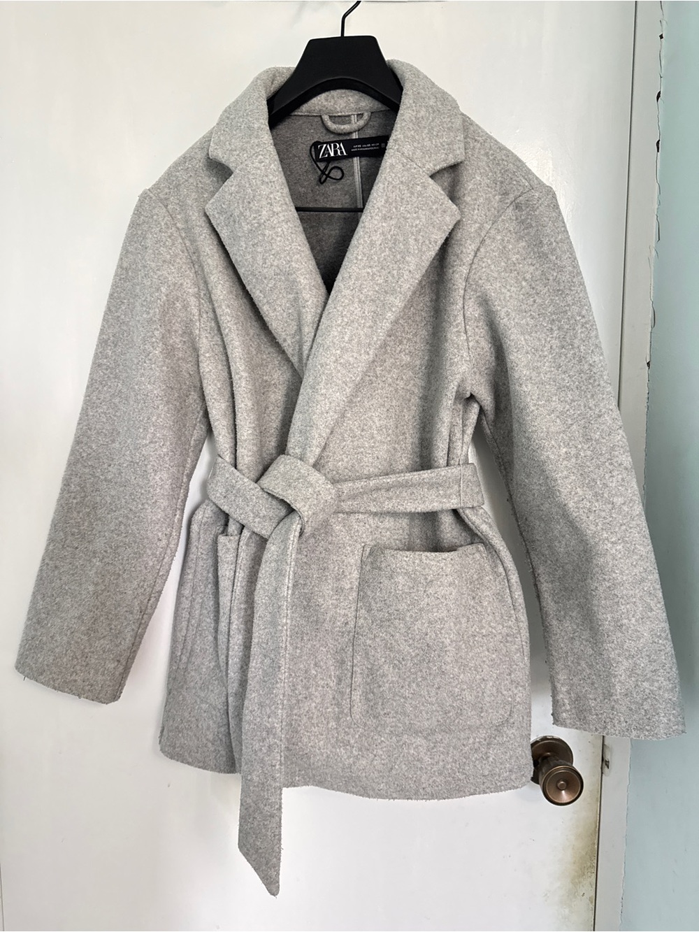 Zara Kids Light Gray Belted Pea Coat